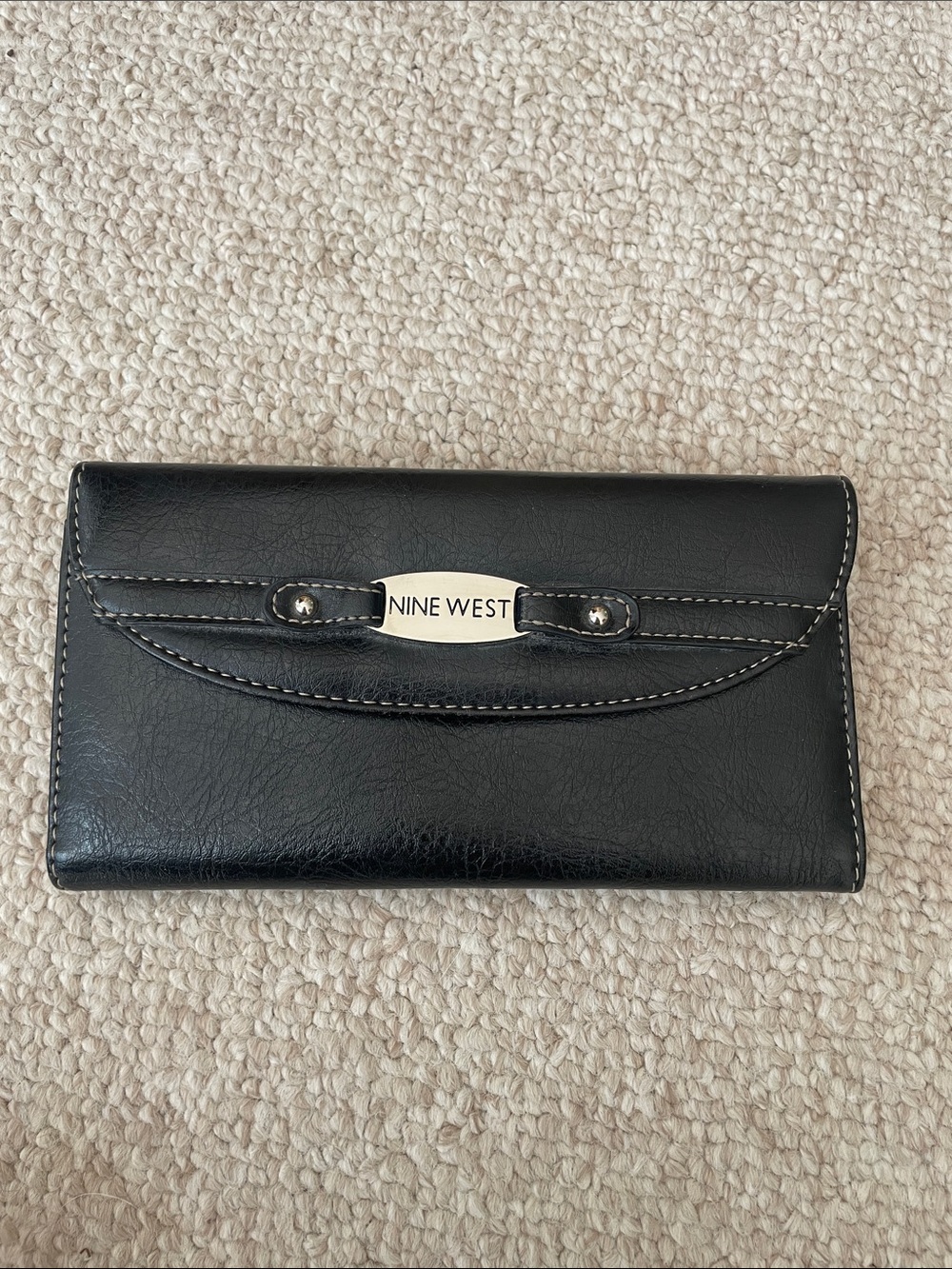 Nine West Black Continental Wallet with Metal Logo